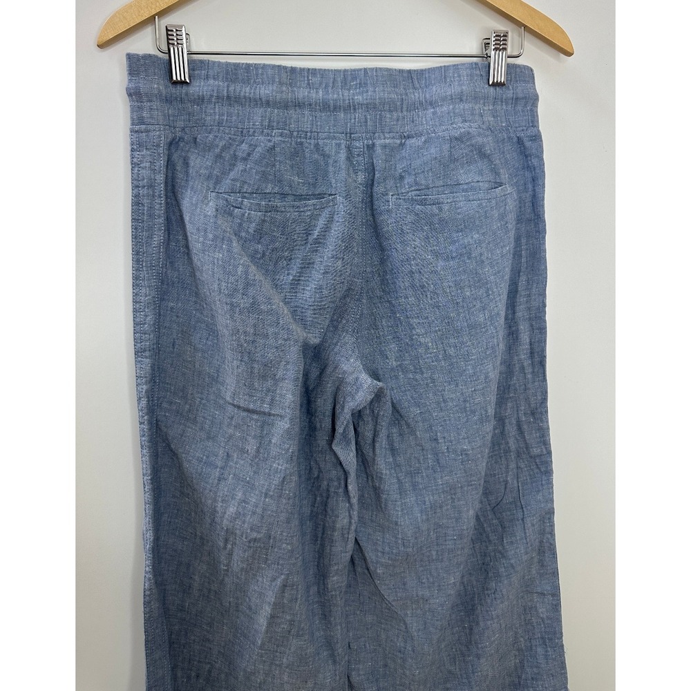 Athleta Cabo Linen Wide Leg Pants Chambray Blue Resort Beach Zip Pockets Size 4 - Picture 12 of 15